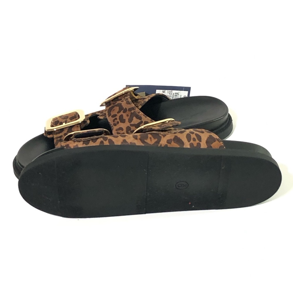 Universal Thread Collin Double Buckle Footbed Sandals Brown Leopard Slides - Picture 6 of 6